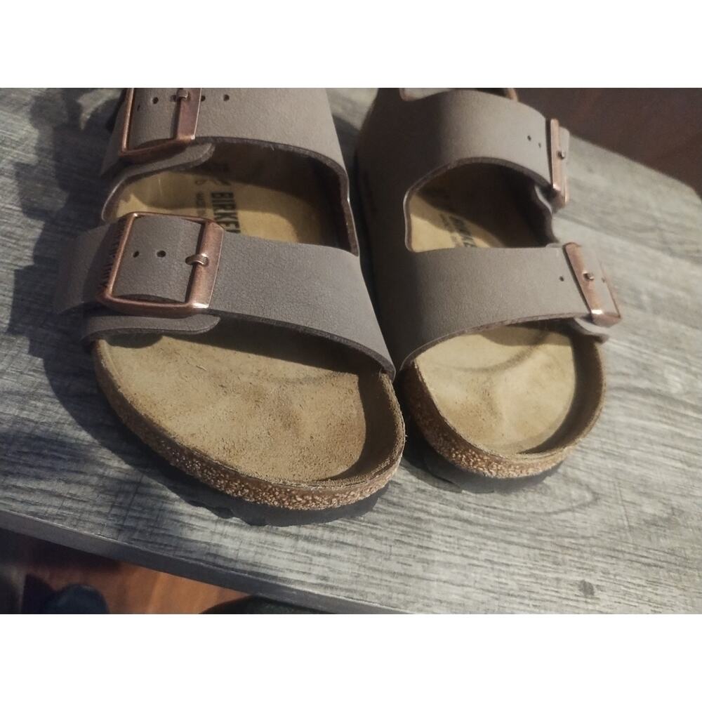Birkenstock Milano Big Buckle Unisex Sandals 37 Suede Brown Ankle Strap New - Picture 9 of 11
